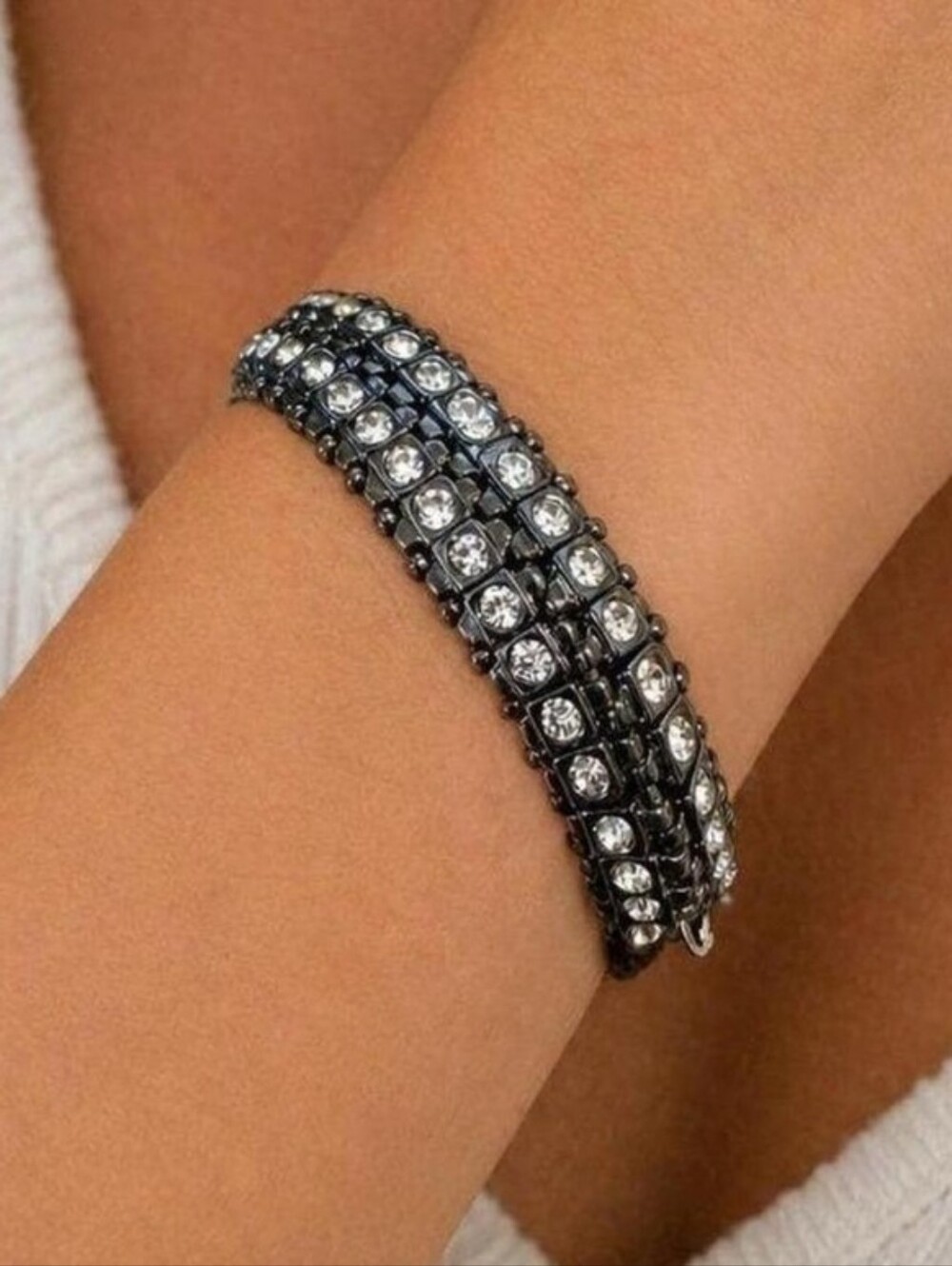 Chico's Gunmetal Tone Crystal Rhinestone Stretch Tennis Bracelet OS